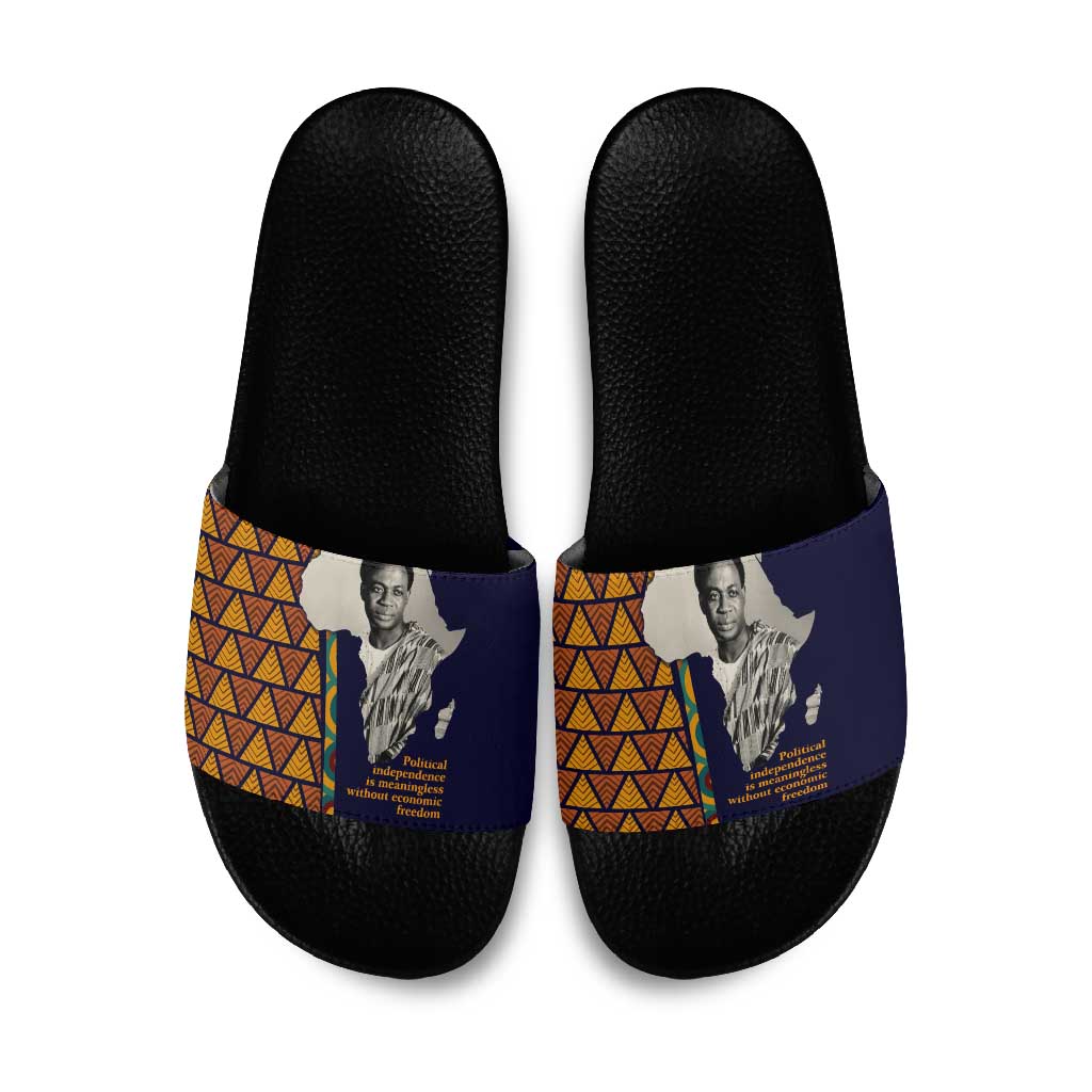 Kwame Nkrumah Ghana Slide Sandals African Map Pattern Design and Economic Freedom Quote Tribute - Wonder Print Shop