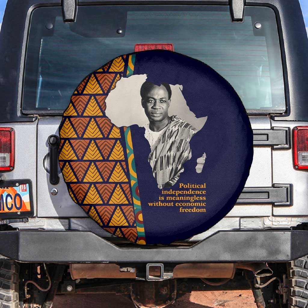 Kwame Nkrumah Ghana Spare Tire Cover African Map Pattern Design and Economic Freedom Quote Tribute - Wonder Print Shop