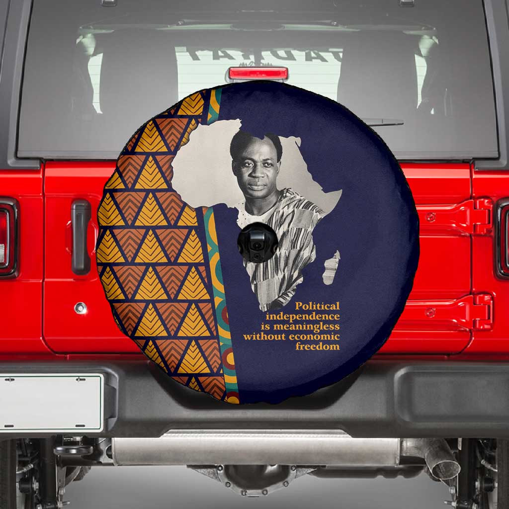 Kwame Nkrumah Ghana Spare Tire Cover African Map Pattern Design and Economic Freedom Quote Tribute - Wonder Print Shop