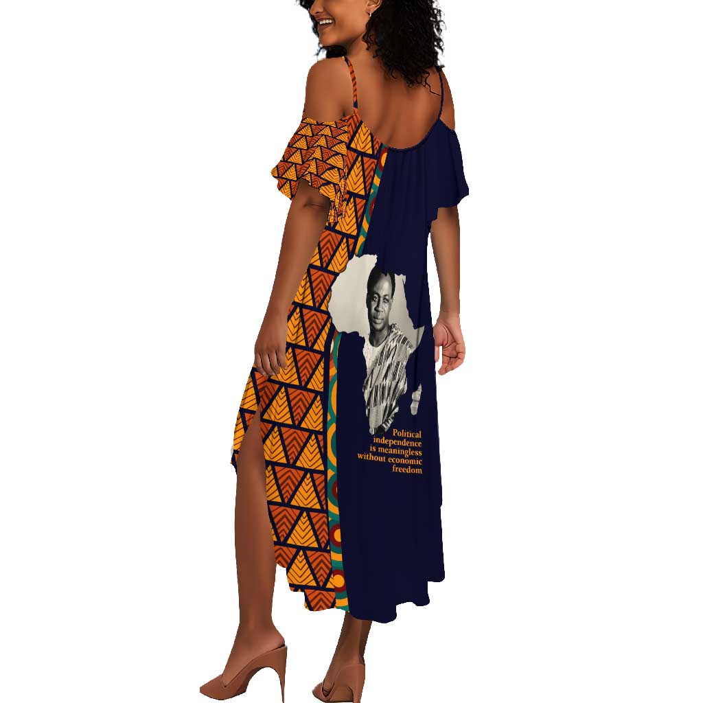 Kwame Nkrumah Ghana Summer Maxi Dress African Map Pattern Design and Economic Freedom Quote Tribute - Wonder Print Shop