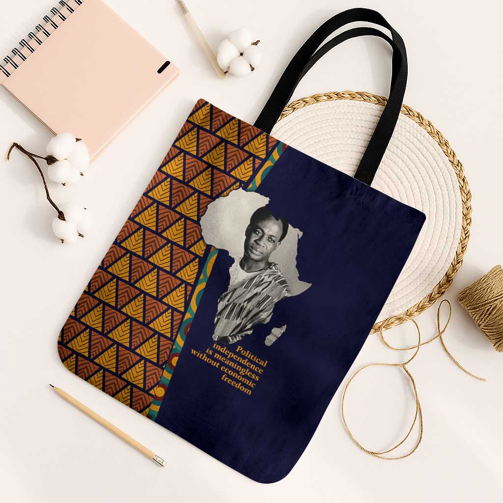 Kwame Nkrumah Ghana Tote Bag African Map Pattern Design and Economic Freedom Quote Tribute - Wonder Print Shop