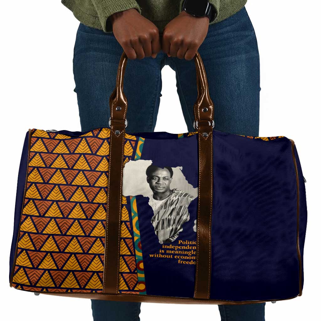 Kwame Nkrumah Ghana Travel Bag African Map Pattern Design and Economic Freedom Quote Tribute - Wonder Print Shop
