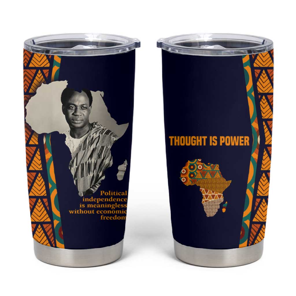 Kwame Nkrumah Ghana Tumbler Cup African Map Pattern Design and Economic Freedom Quote Tribute - Wonder Print Shop