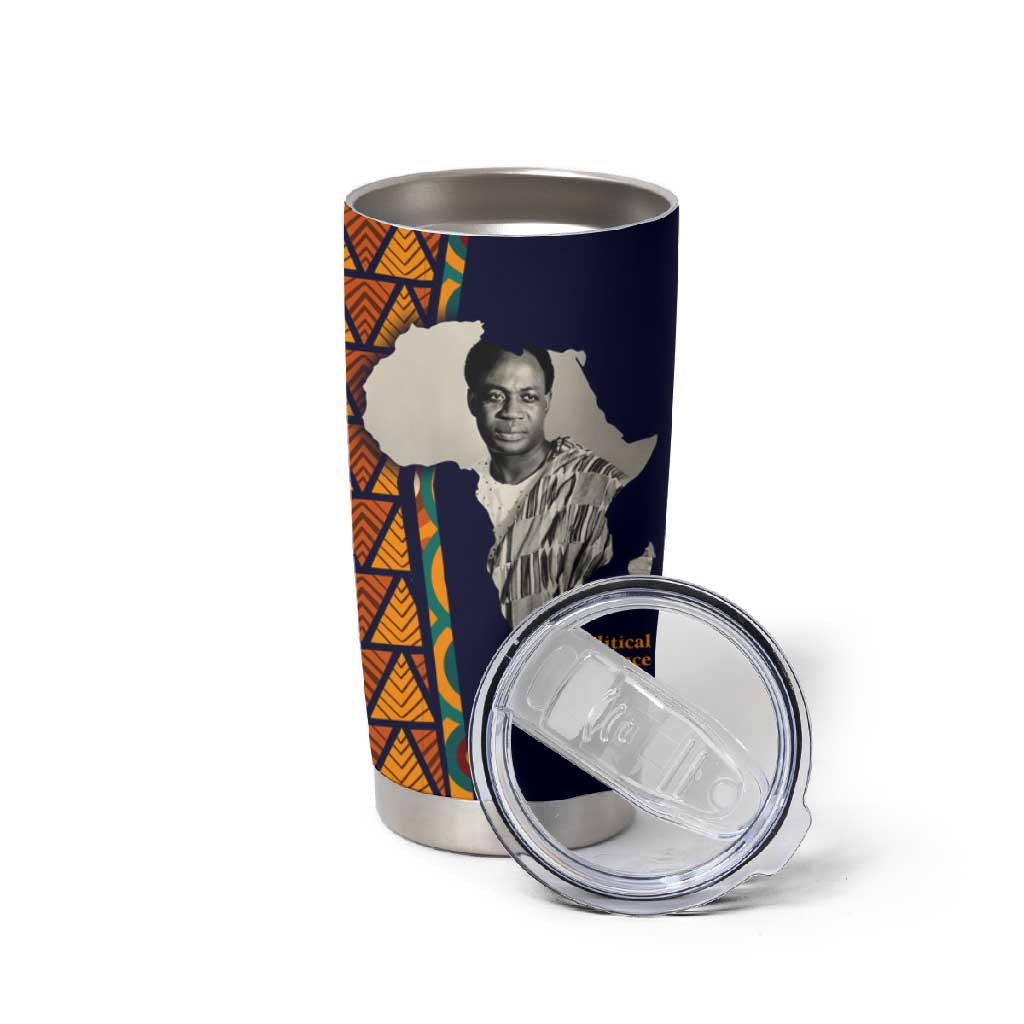 Kwame Nkrumah Ghana Tumbler Cup African Map Pattern Design and Economic Freedom Quote Tribute - Wonder Print Shop