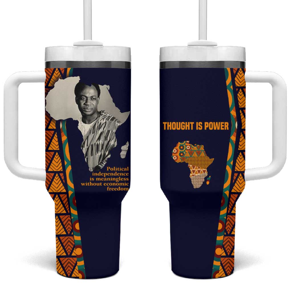 Kwame Nkrumah Ghana Tumbler With Handle African Map Pattern Design and Economic Freedom Quote Tribute - Wonder Print Shop