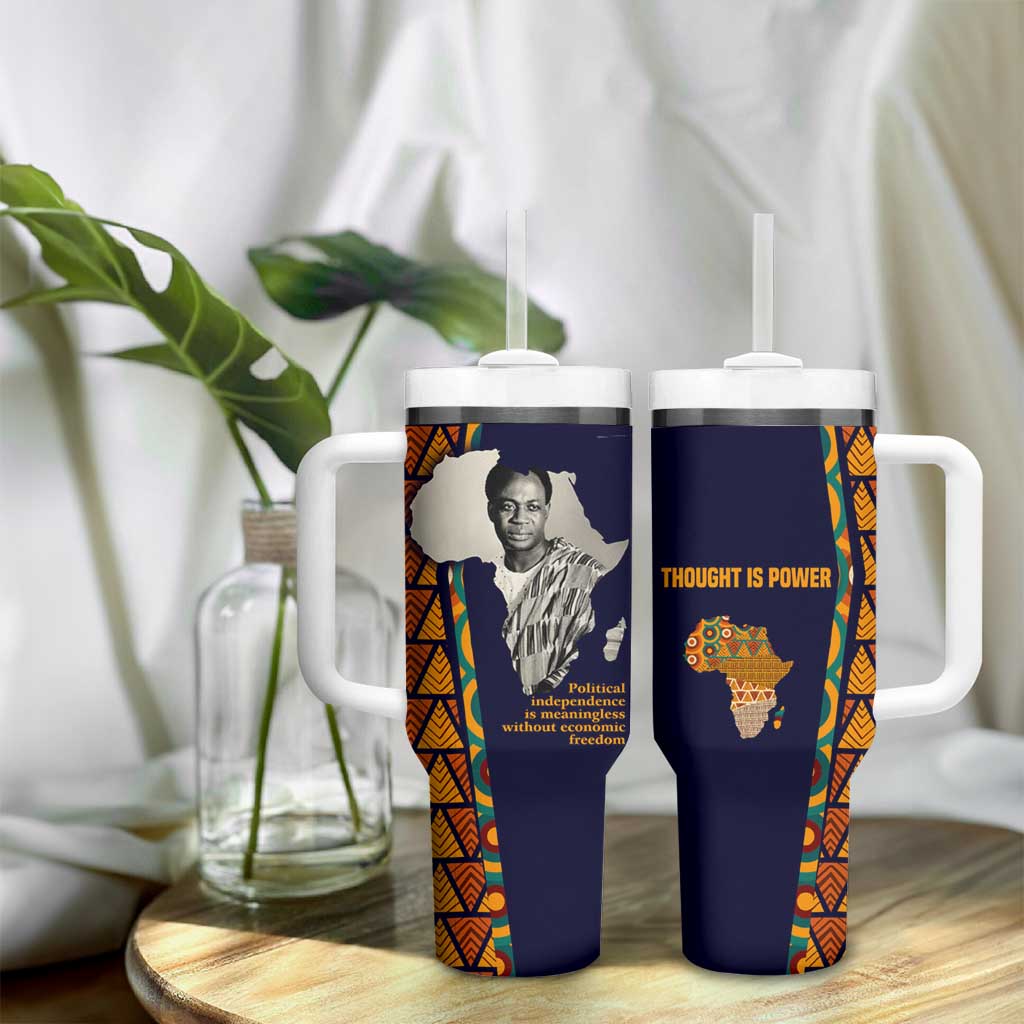 Kwame Nkrumah Ghana Tumbler With Handle African Map Pattern Design and Economic Freedom Quote Tribute - Wonder Print Shop