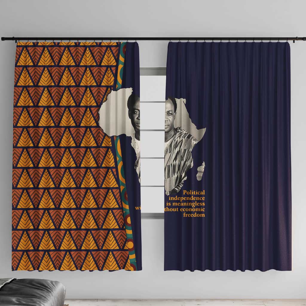 Kwame Nkrumah Ghana Window Curtain African Map Pattern Design and Economic Freedom Quote Tribute - Wonder Print Shop
