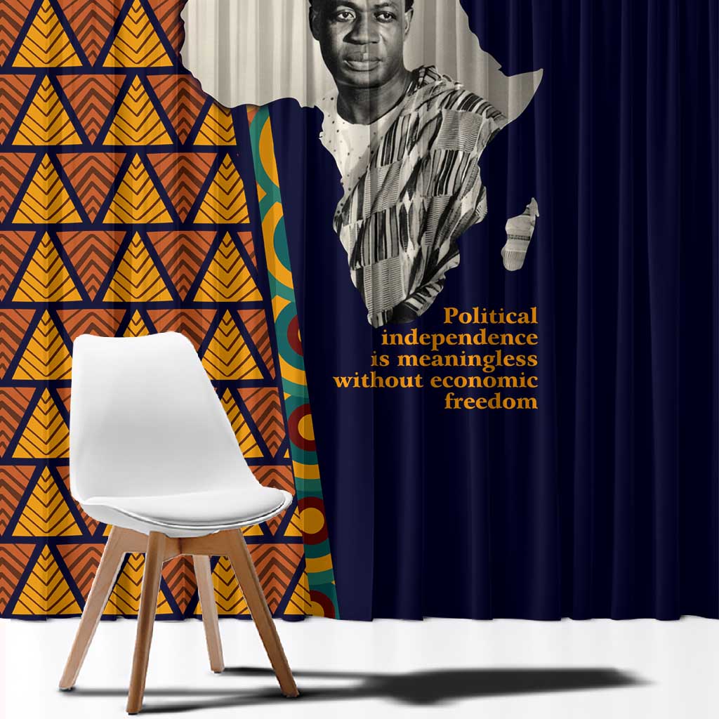 Kwame Nkrumah Ghana Window Curtain African Map Pattern Design and Economic Freedom Quote Tribute - Wonder Print Shop