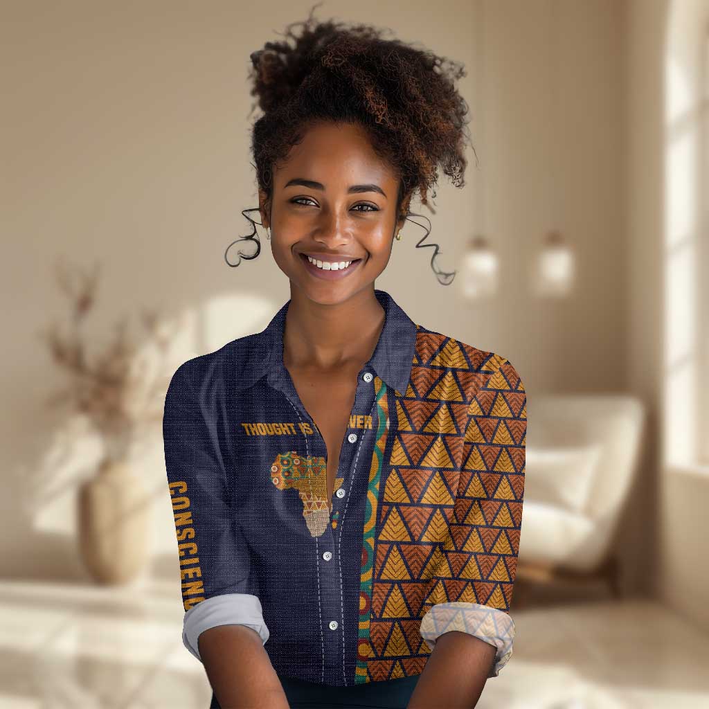Kwame Nkrumah Ghana Women Casual Shirt African Map Pattern Design and Economic Freedom Quote Tribute - Wonder Print Shop