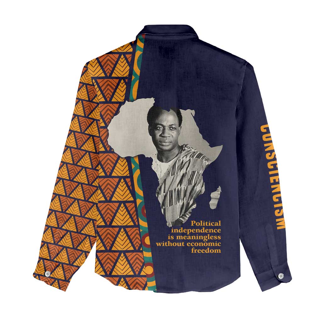 Kwame Nkrumah Ghana Women Casual Shirt African Map Pattern Design and Economic Freedom Quote Tribute - Wonder Print Shop