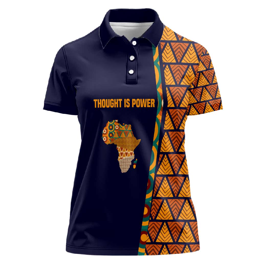 Kwame Nkrumah Ghana Women Polo Shirt African Map Pattern Design and Economic Freedom Quote Tribute - Wonder Print Shop