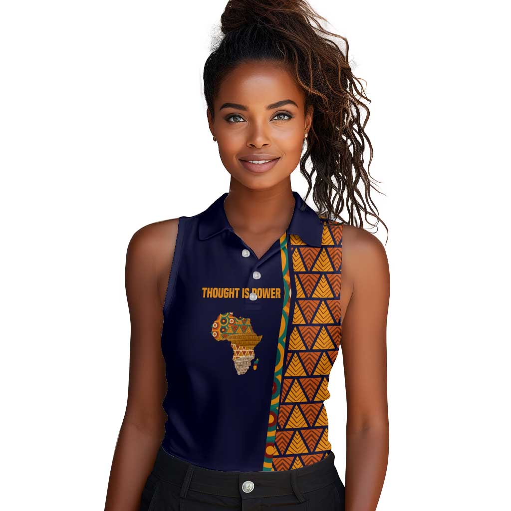 Kwame Nkrumah Ghana Women Sleeveless Polo Shirt African Map Pattern Design and Economic Freedom Quote Tribute - Wonder Print Shop