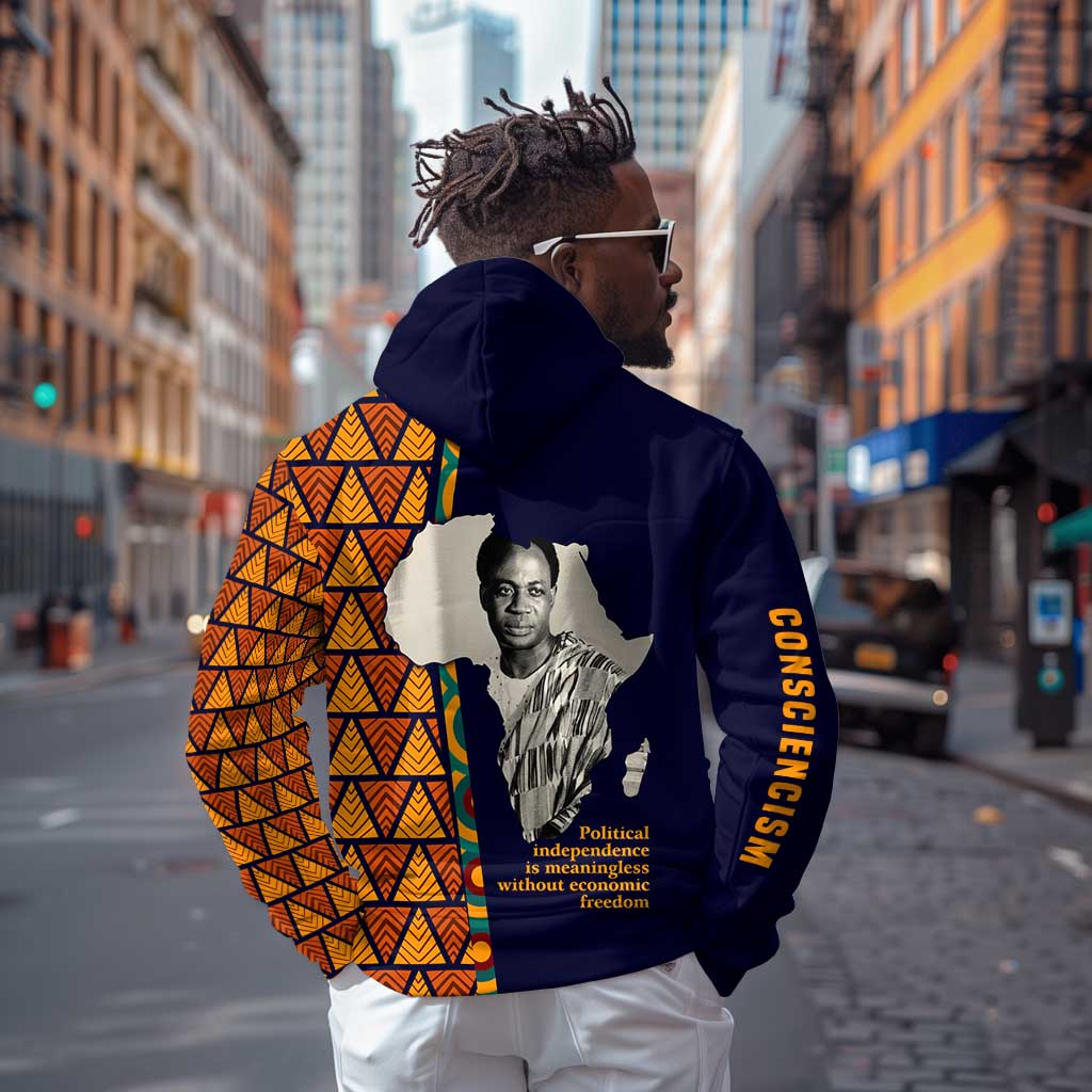 Kwame Nkrumah Ghana Zip Hoodie African Map Pattern Design and Economic Freedom Quote Tribute - Wonder Print Shop