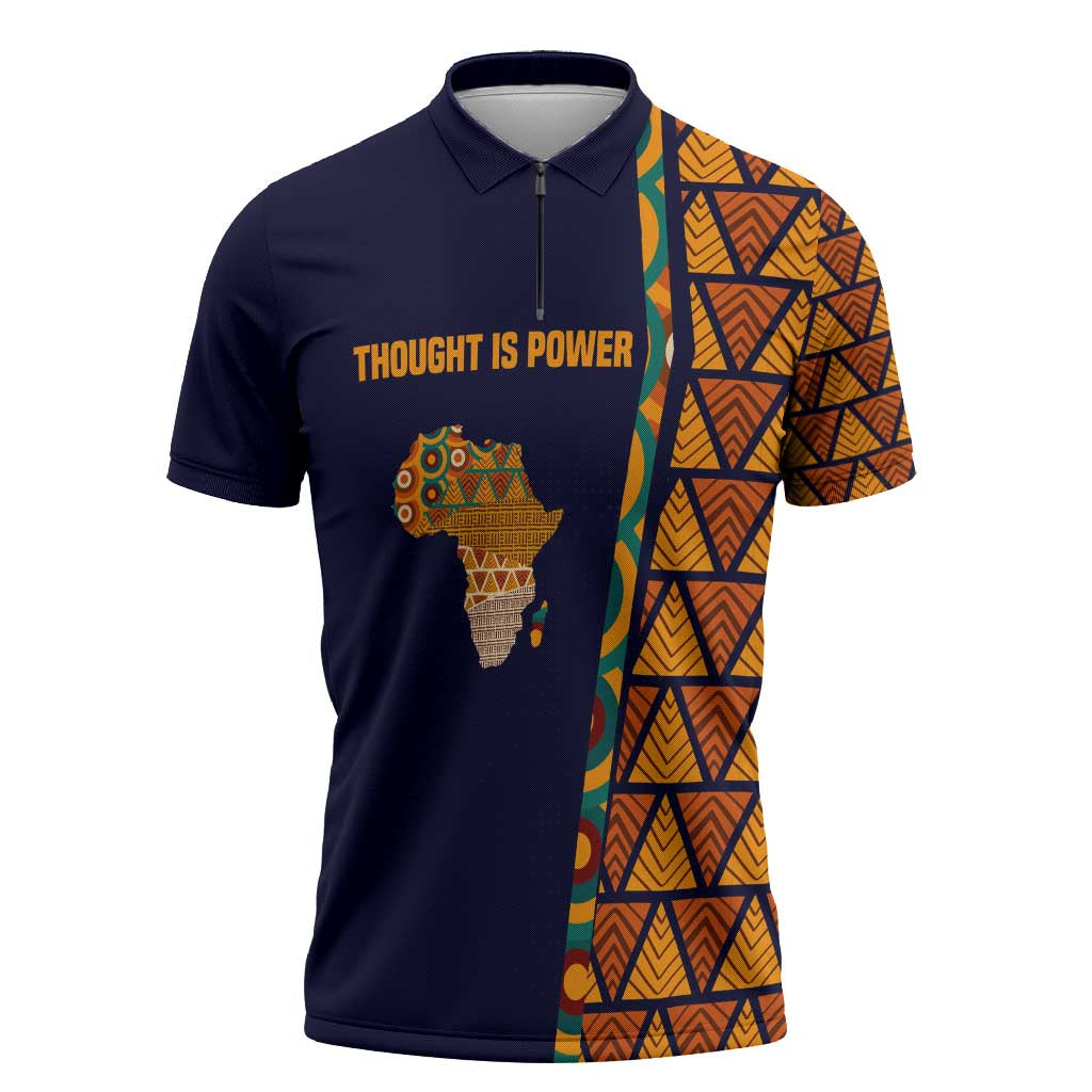 Kwame Nkrumah Ghana Zipper Polo Shirt African Map Pattern Design and Economic Freedom Quote Tribute - Wonder Print Shop