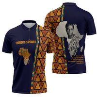 Kwame Nkrumah Ghana Zipper Polo Shirt African Map Pattern Design and Economic Freedom Quote Tribute - Wonder Print Shop