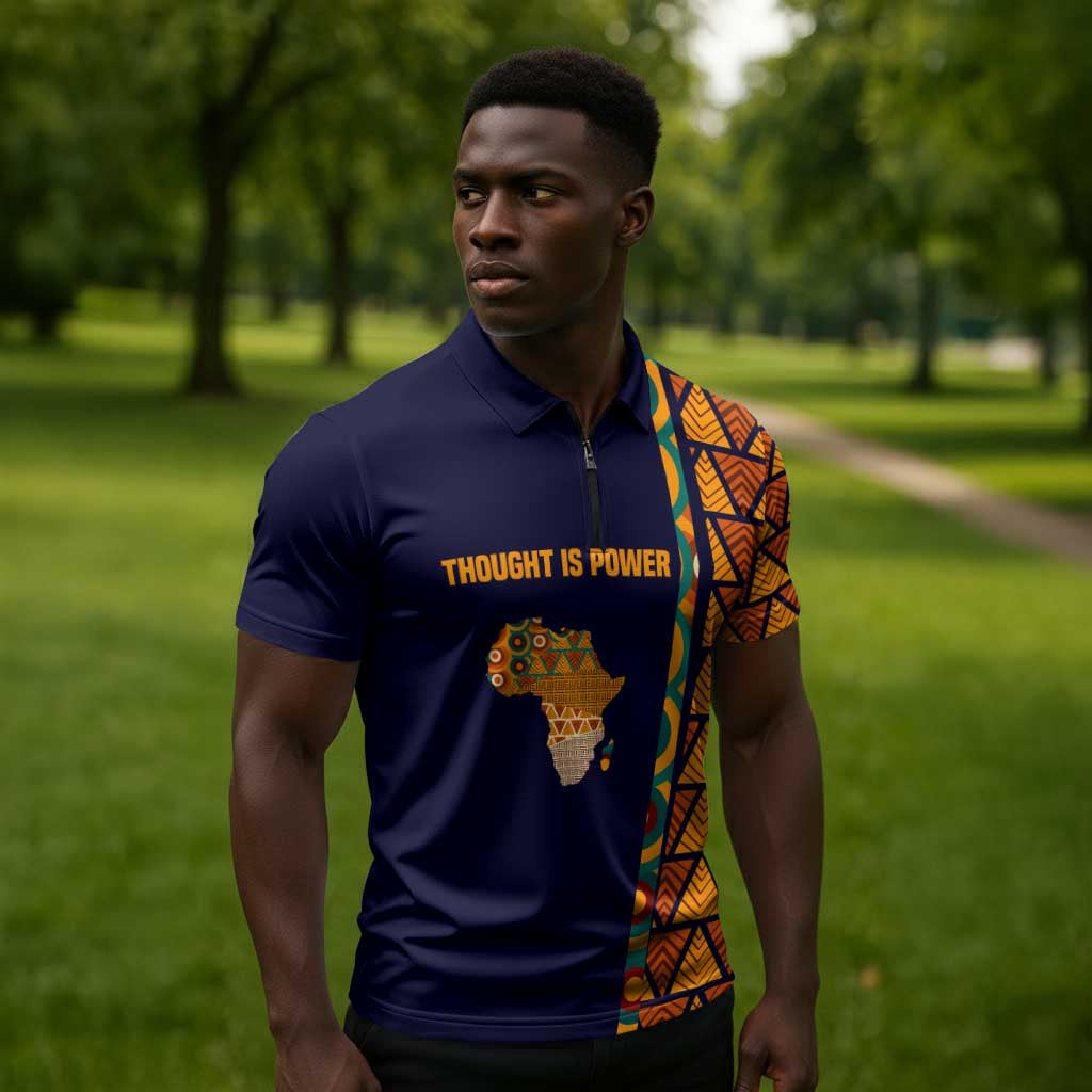 Kwame Nkrumah Ghana Zipper Polo Shirt African Map Pattern Design and Economic Freedom Quote Tribute - Wonder Print Shop