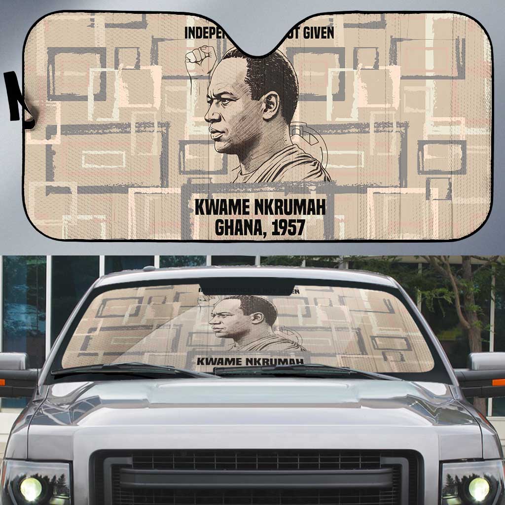 Kwame Nkrumah Auto Sun Shade with Raised Fist Design and Independence Quote Ghana 1957 Tribute - Wonder Print Shop
