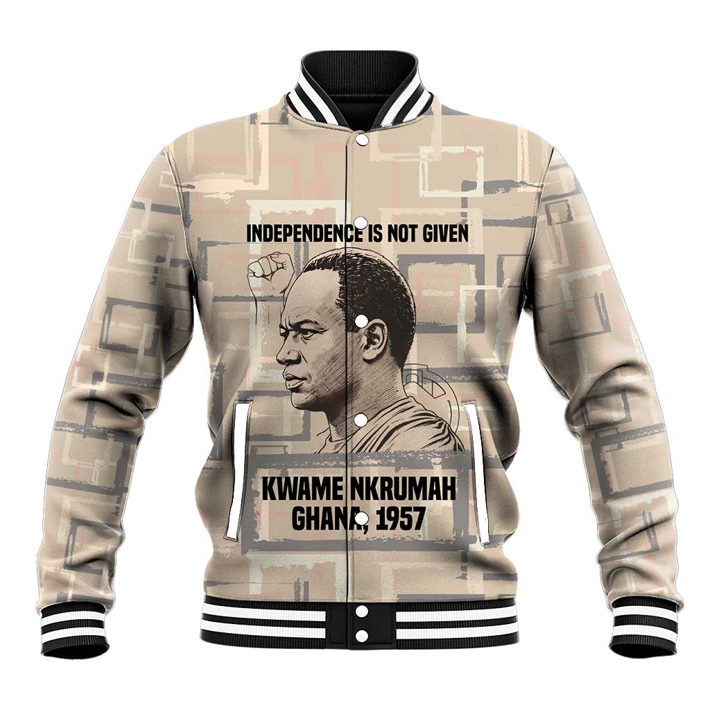Kwame Nkrumah Baseball Jacket with Raised Fist Design and Independence Quote Ghana 1957 Tribute - Wonder Print Shop