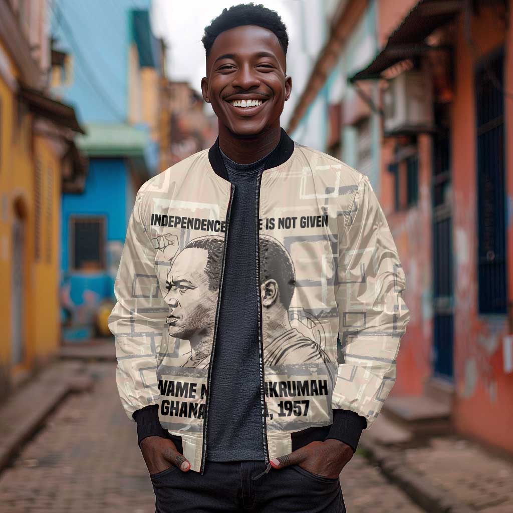 Kwame Nkrumah Bomber Jacket with Raised Fist Design and Independence Quote Ghana 1957 Tribute - Wonder Print Shop