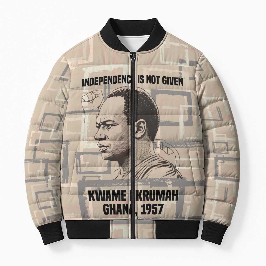 Kwame Nkrumah Bomber Puffer Jacket with Raised Fist Design and Independence Quote Ghana 1957 Tribute - Wonder Print Shop