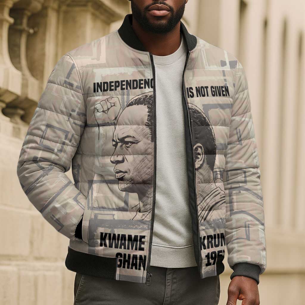 Kwame Nkrumah Bomber Puffer Jacket with Raised Fist Design and Independence Quote Ghana 1957 Tribute - Wonder Print Shop