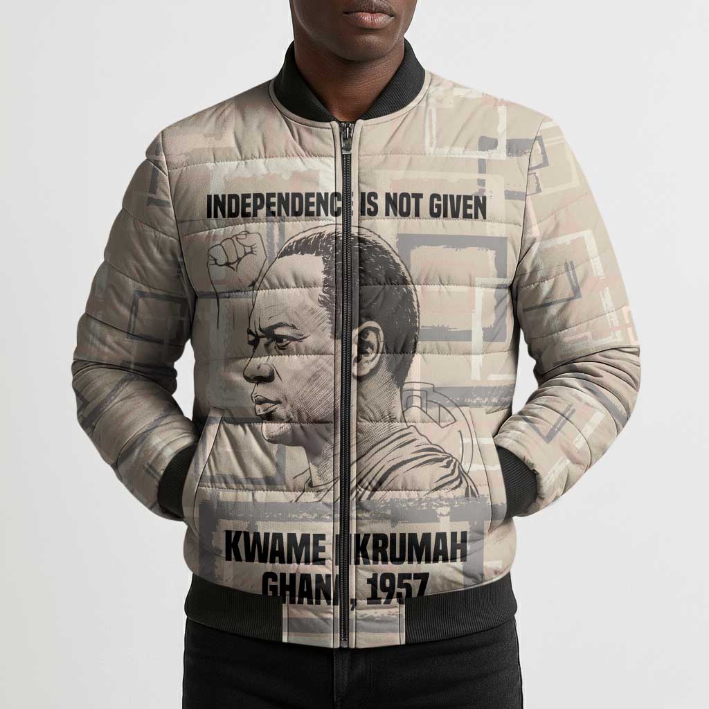 Kwame Nkrumah Bomber Puffer Jacket with Raised Fist Design and Independence Quote Ghana 1957 Tribute - Wonder Print Shop