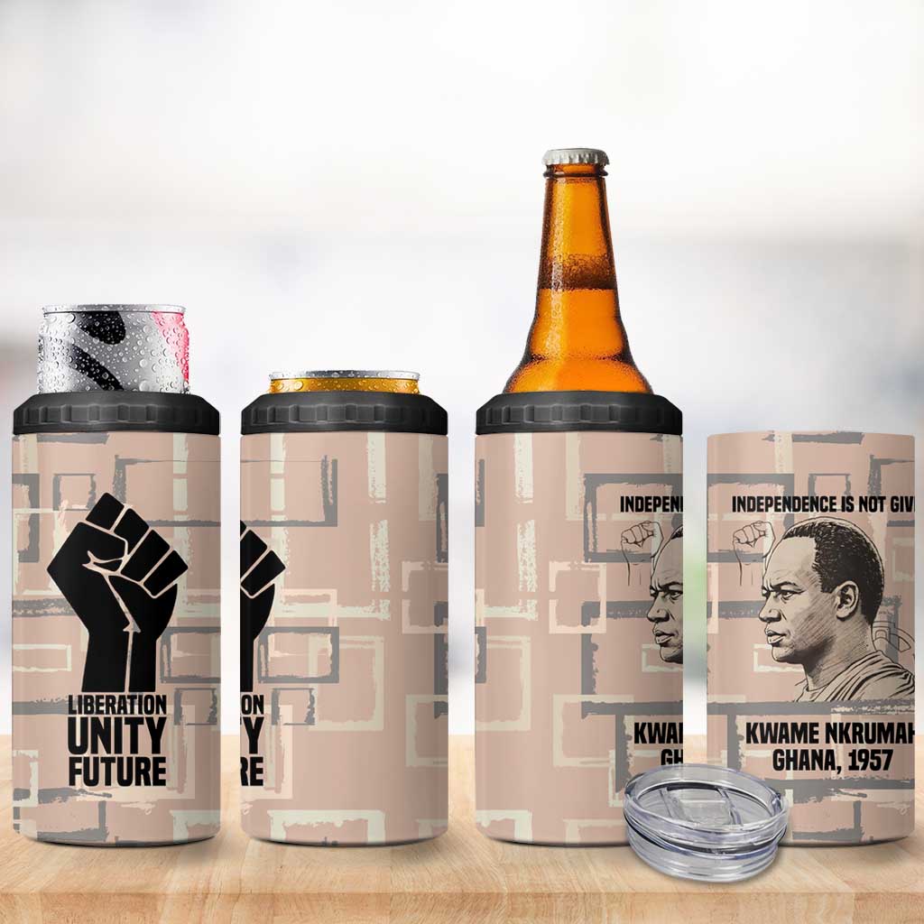 Kwame Nkrumah 4 in 1 Can Cooler Tumbler with Raised Fist Design and Independence Quote Ghana 1957 Tribute - Wonder Print Shop