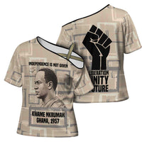 Kwame Nkrumah Cross Shoulder Shirt with Raised Fist Design and Independence Quote Ghana 1957 Tribute - Wonder Print Shop