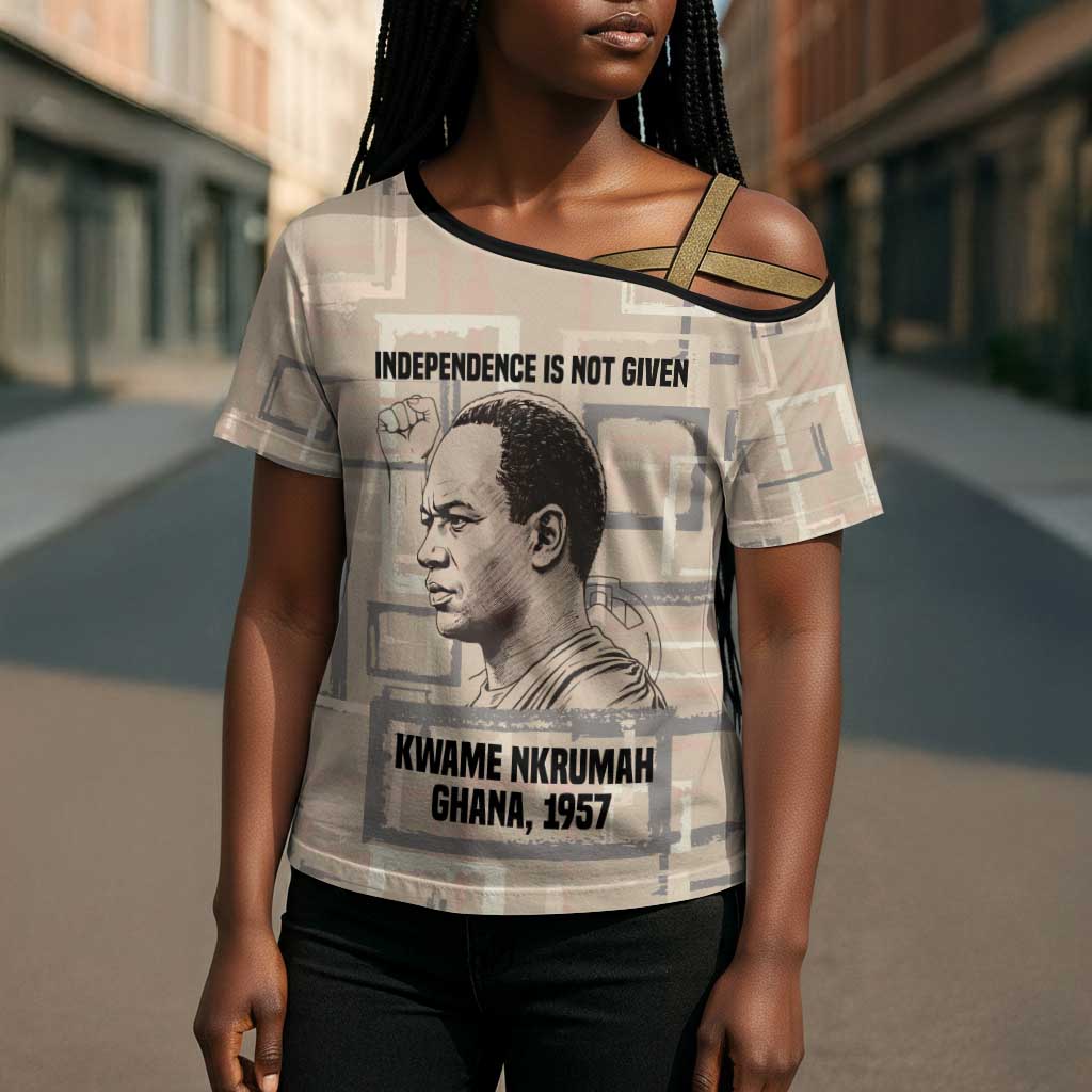 Kwame Nkrumah Cross Shoulder Shirt with Raised Fist Design and Independence Quote Ghana 1957 Tribute - Wonder Print Shop