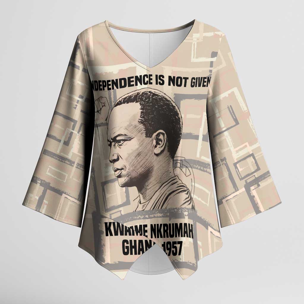 Kwame Nkrumah Kimono Sleeve Blouse with Raised Fist Design and Independence Quote Ghana 1957 Tribute - Wonder Print Shop