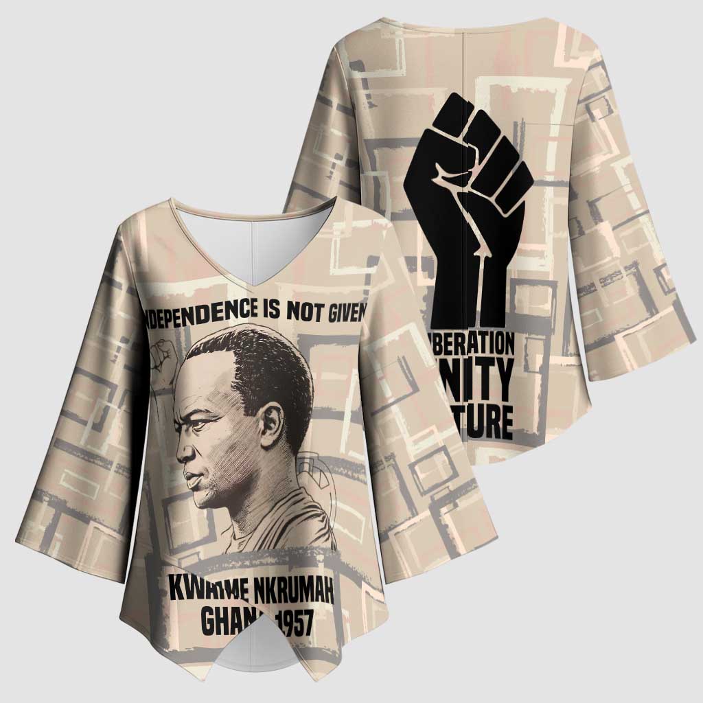 Kwame Nkrumah Kimono Sleeve Blouse with Raised Fist Design and Independence Quote Ghana 1957 Tribute - Wonder Print Shop