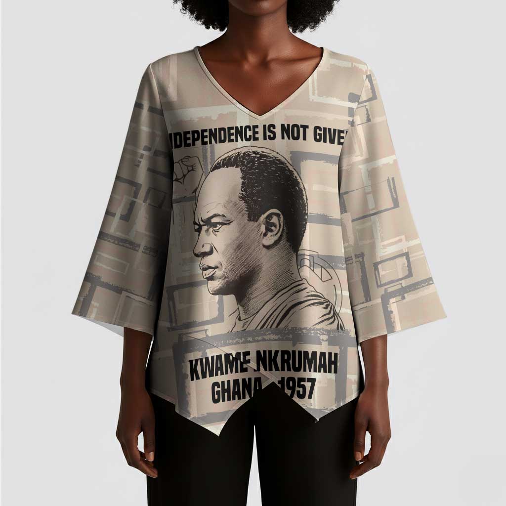 Kwame Nkrumah Kimono Sleeve Blouse with Raised Fist Design and Independence Quote Ghana 1957 Tribute - Wonder Print Shop