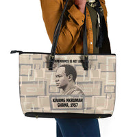 Kwame Nkrumah Leather Tote Bag with Raised Fist Design and Independence Quote Ghana 1957 Tribute - Wonder Print Shop