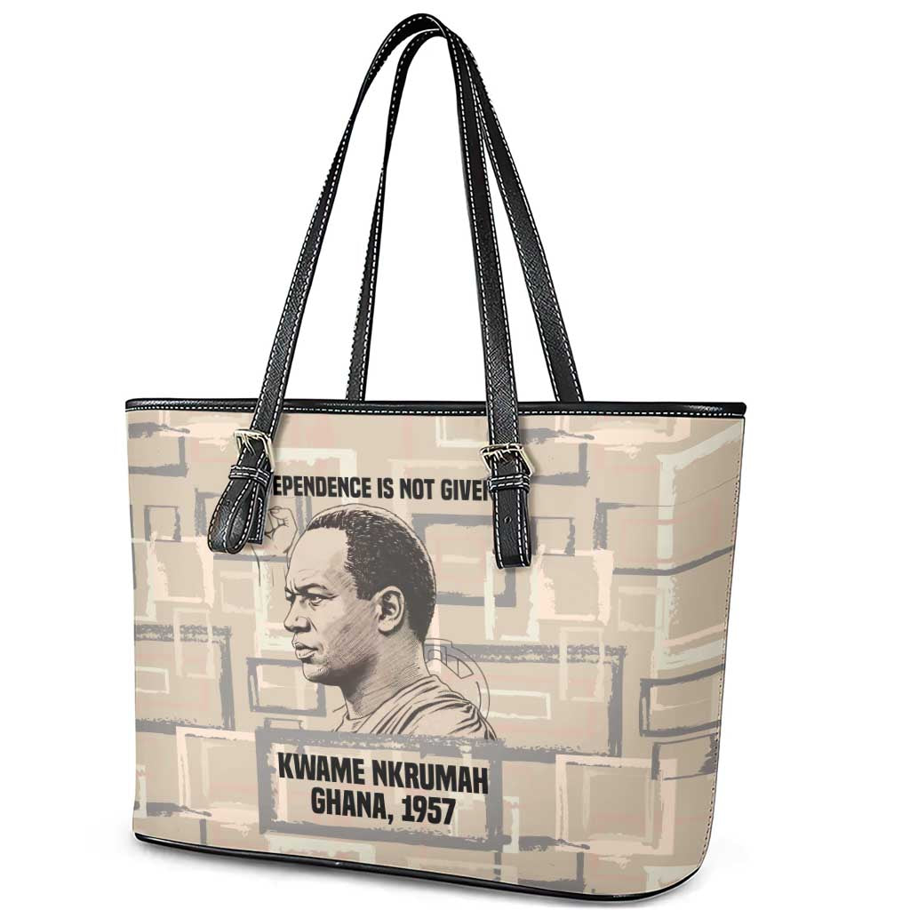 Kwame Nkrumah Leather Tote Bag with Raised Fist Design and Independence Quote Ghana 1957 Tribute - Wonder Print Shop