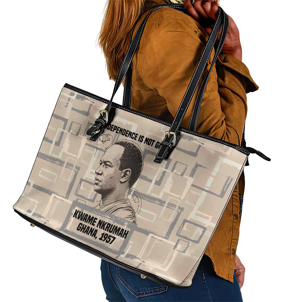 Kwame Nkrumah Leather Tote Bag with Raised Fist Design and Independence Quote Ghana 1957 Tribute - Wonder Print Shop
