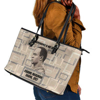 Kwame Nkrumah Leather Tote Bag with Raised Fist Design and Independence Quote Ghana 1957 Tribute - Wonder Print Shop