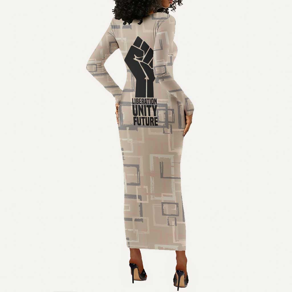 Kwame Nkrumah Long Sleeve Bodycon Dress with Raised Fist Design and Independence Quote Ghana 1957 Tribute - Wonder Print Shop