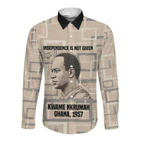 Kwame Nkrumah Long Sleeve Button Shirt with Raised Fist Design and Independence Quote Ghana 1957 Tribute - Wonder Print Shop