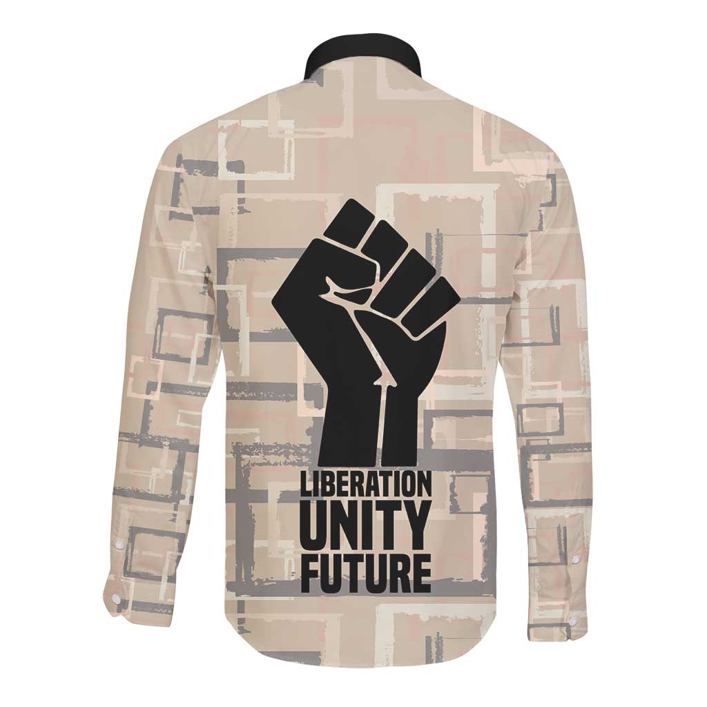Kwame Nkrumah Long Sleeve Button Shirt with Raised Fist Design and Independence Quote Ghana 1957 Tribute - Wonder Print Shop
