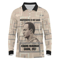 Kwame Nkrumah Long Sleeve Polo Shirt with Raised Fist Design and Independence Quote Ghana 1957 Tribute - Wonder Print Shop
