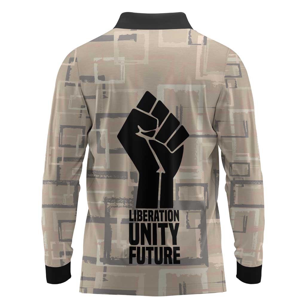 Kwame Nkrumah Long Sleeve Polo Shirt with Raised Fist Design and Independence Quote Ghana 1957 Tribute - Wonder Print Shop