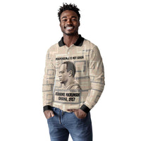 Kwame Nkrumah Long Sleeve Polo Shirt with Raised Fist Design and Independence Quote Ghana 1957 Tribute - Wonder Print Shop