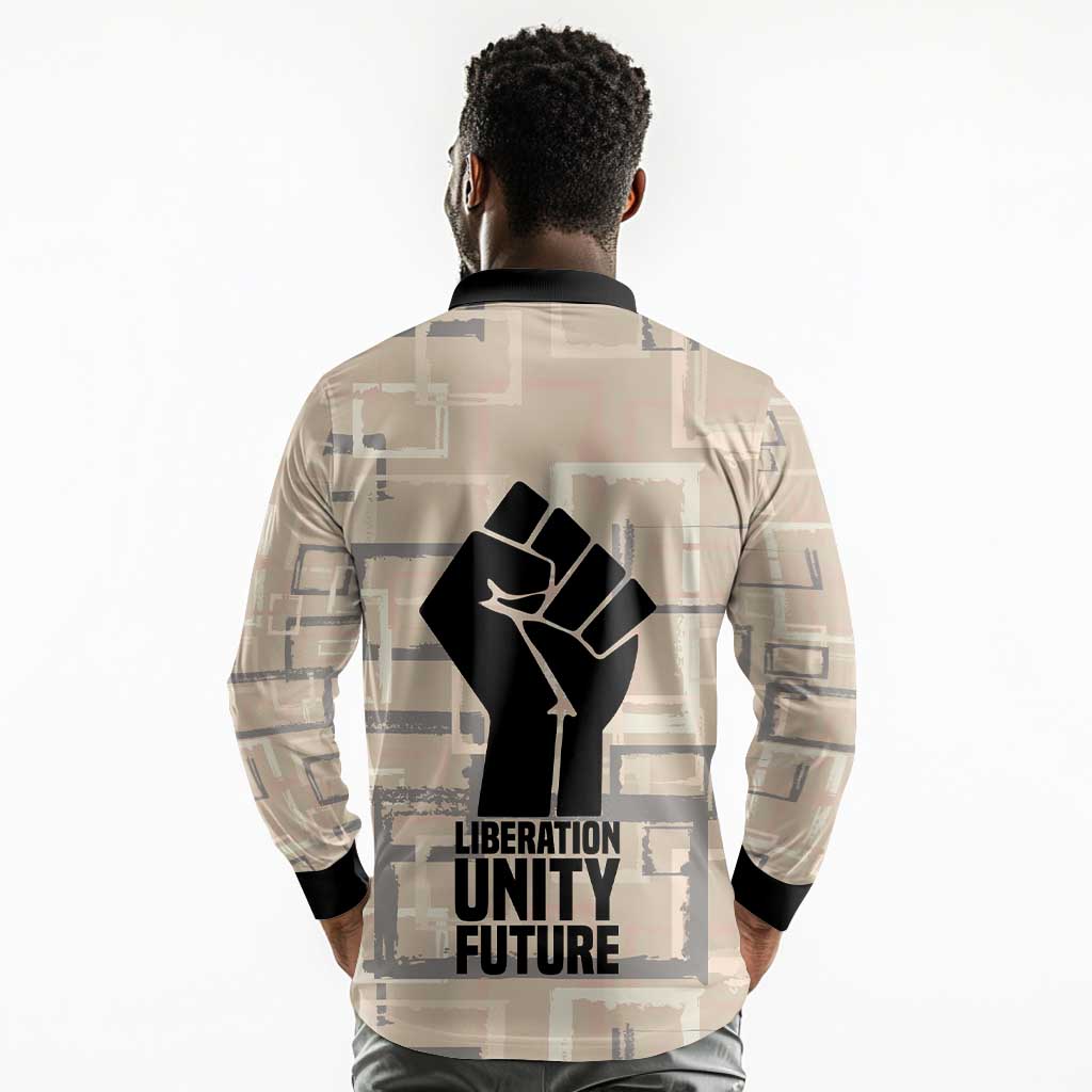 Kwame Nkrumah Long Sleeve Polo Shirt with Raised Fist Design and Independence Quote Ghana 1957 Tribute - Wonder Print Shop
