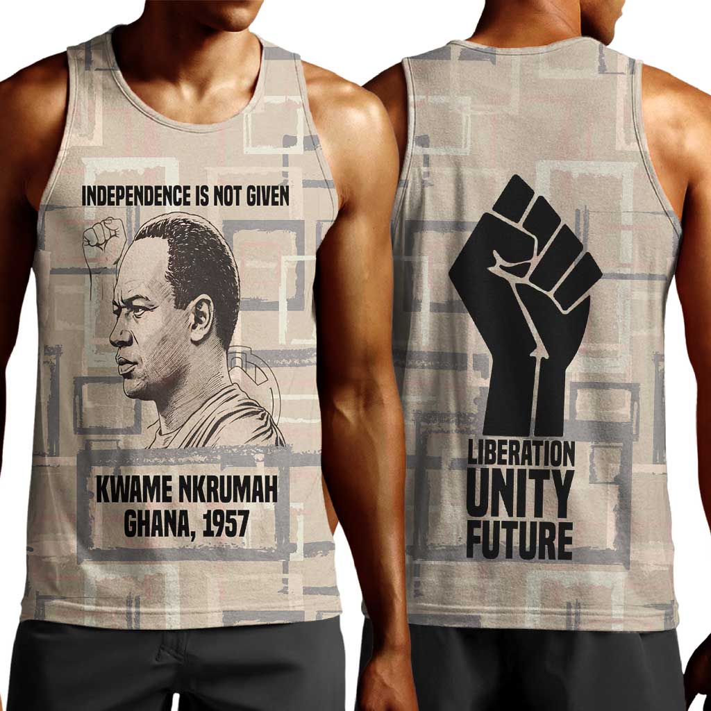 Kwame Nkrumah Men Tank Top with Raised Fist Design and Independence Quote Ghana 1957 Tribute - Wonder Print Shop