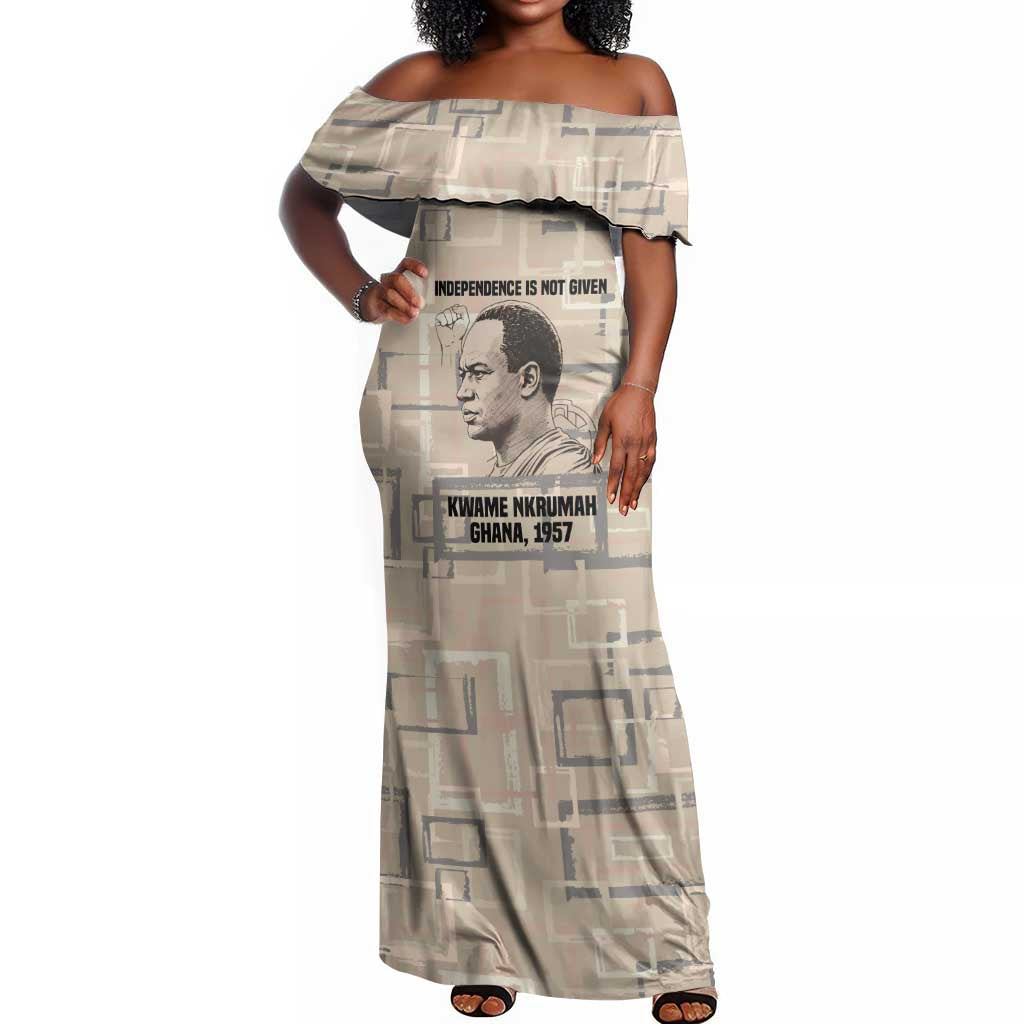 Kwame Nkrumah Off Shoulder Maxi Dress with Raised Fist Design and Independence Quote Ghana 1957 Tribute - Wonder Print Shop