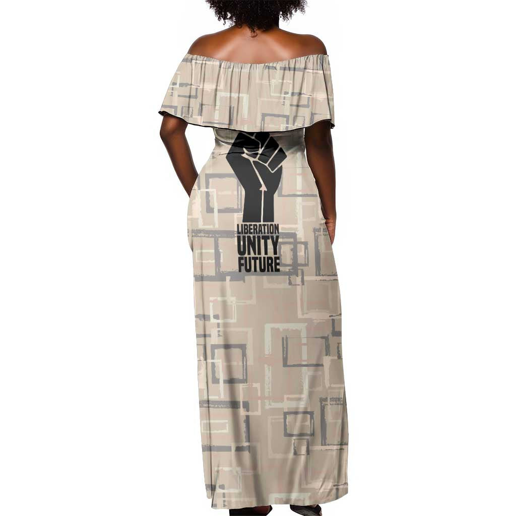 Kwame Nkrumah Off Shoulder Maxi Dress with Raised Fist Design and Independence Quote Ghana 1957 Tribute - Wonder Print Shop
