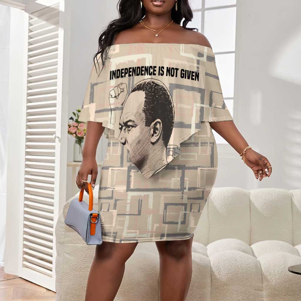 Kwame Nkrumah Off Shoulder Short Dress with Raised Fist Design and Independence Quote Ghana 1957 Tribute - Wonder Print Shop