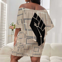 Kwame Nkrumah Off Shoulder Short Dress with Raised Fist Design and Independence Quote Ghana 1957 Tribute - Wonder Print Shop