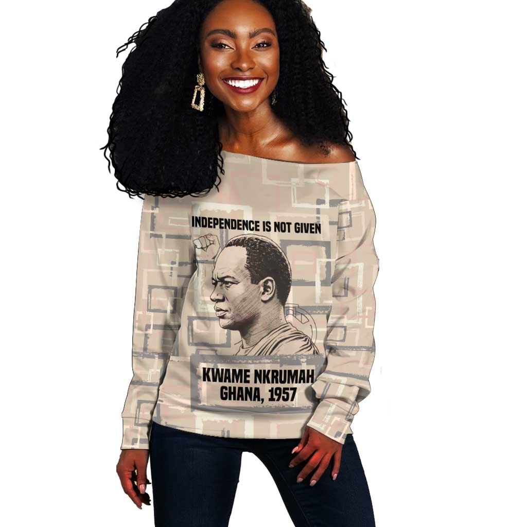 Kwame Nkrumah Off Shoulder Sweater with Raised Fist Design and Independence Quote Ghana 1957 Tribute - Wonder Print Shop