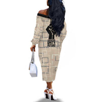 Kwame Nkrumah Off The Shoulder Long Sleeve Dress with Raised Fist Design and Independence Quote Ghana 1957 Tribute - Wonder Print Shop